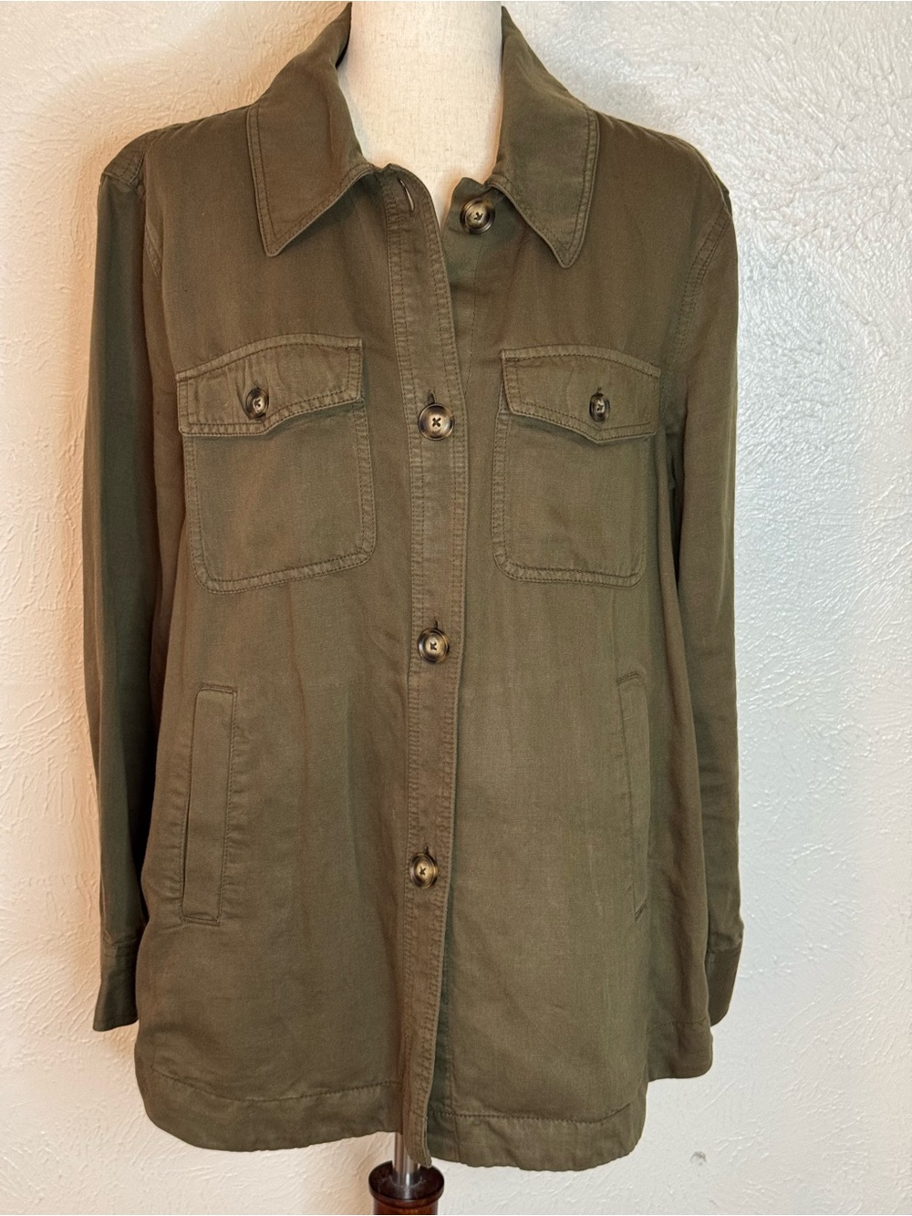 LOFT Olive Green Utility Jacket with Button Front